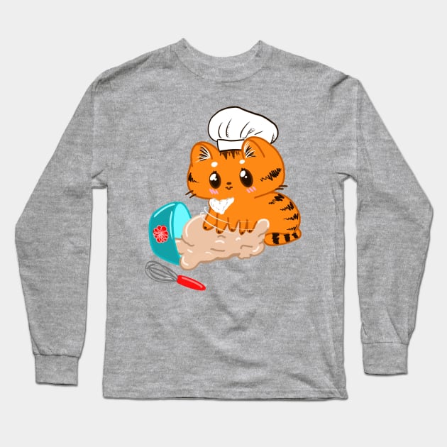 Bitty the kitty Making Biscuits Long Sleeve T-Shirt by Witchvibes